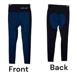 Small Evree Barbella Leggings Black Teal Blue Athletic Activewear Heart Shape